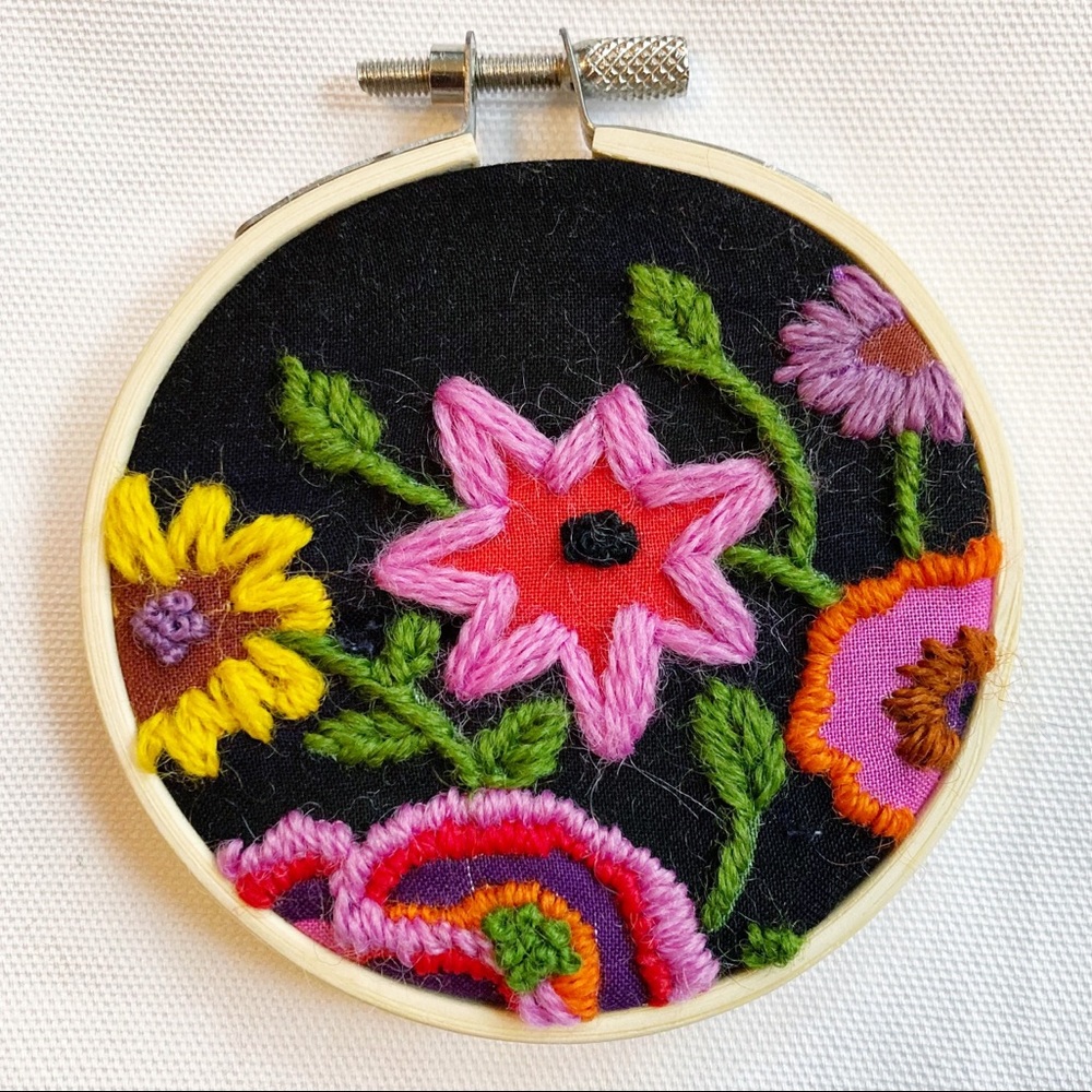 SOLD Handmade Embroidered Art Floral Embroidery Boho Wall Decor